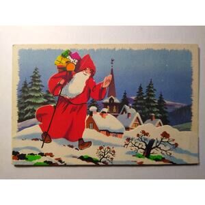 Vintage Fold-Out Santa Claus Christmas Postcard Made in France Diecut Rare